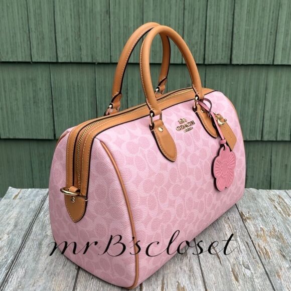 Coach Rowan Large Satchel Bag In Signature Canvas With Charms Powder Pink Purse - Picture 2 of 9
